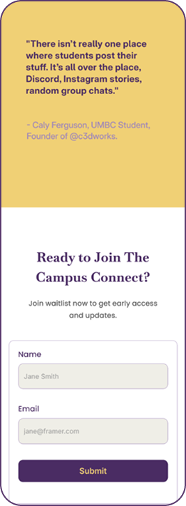 Student quote and waitlist form on mobile