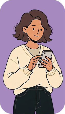 Illustration of Sophia, a student looking at her phone