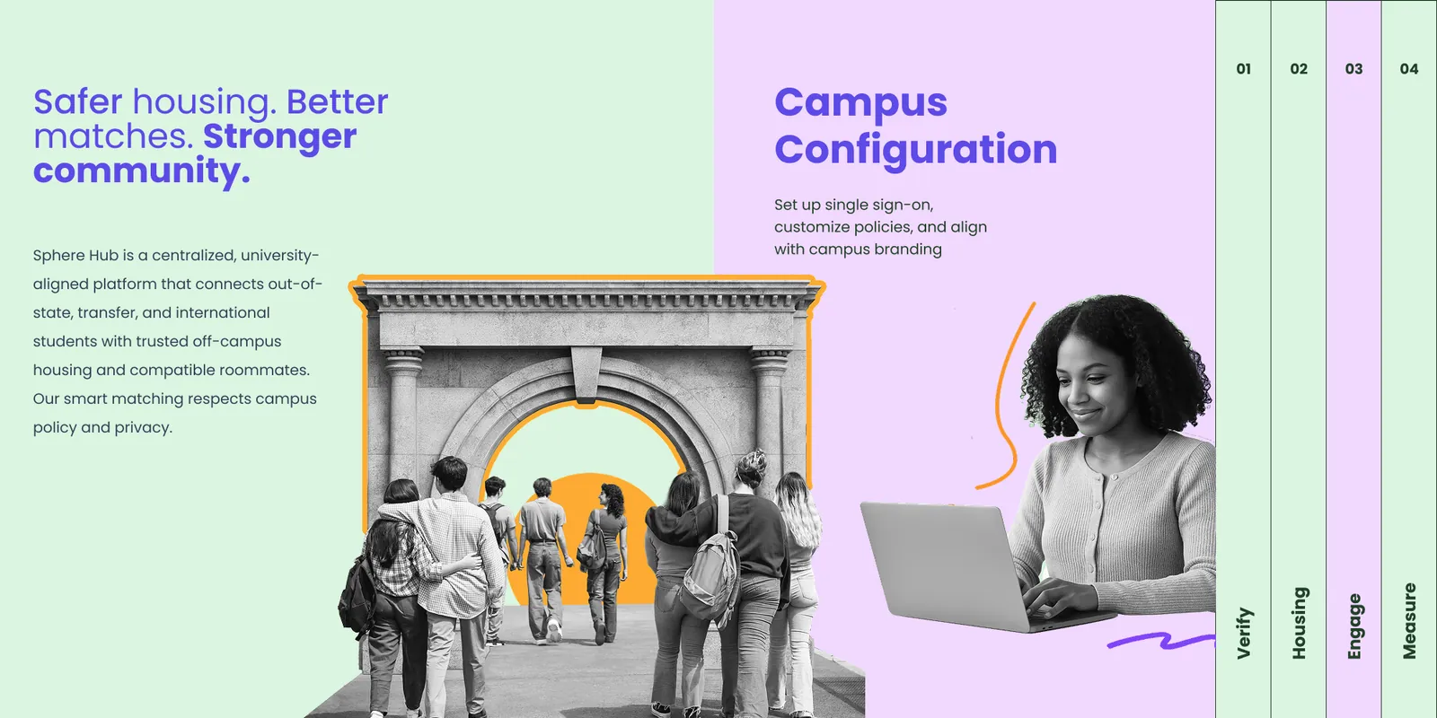 SphereHub university page: safer housing, better matches, campus configuration