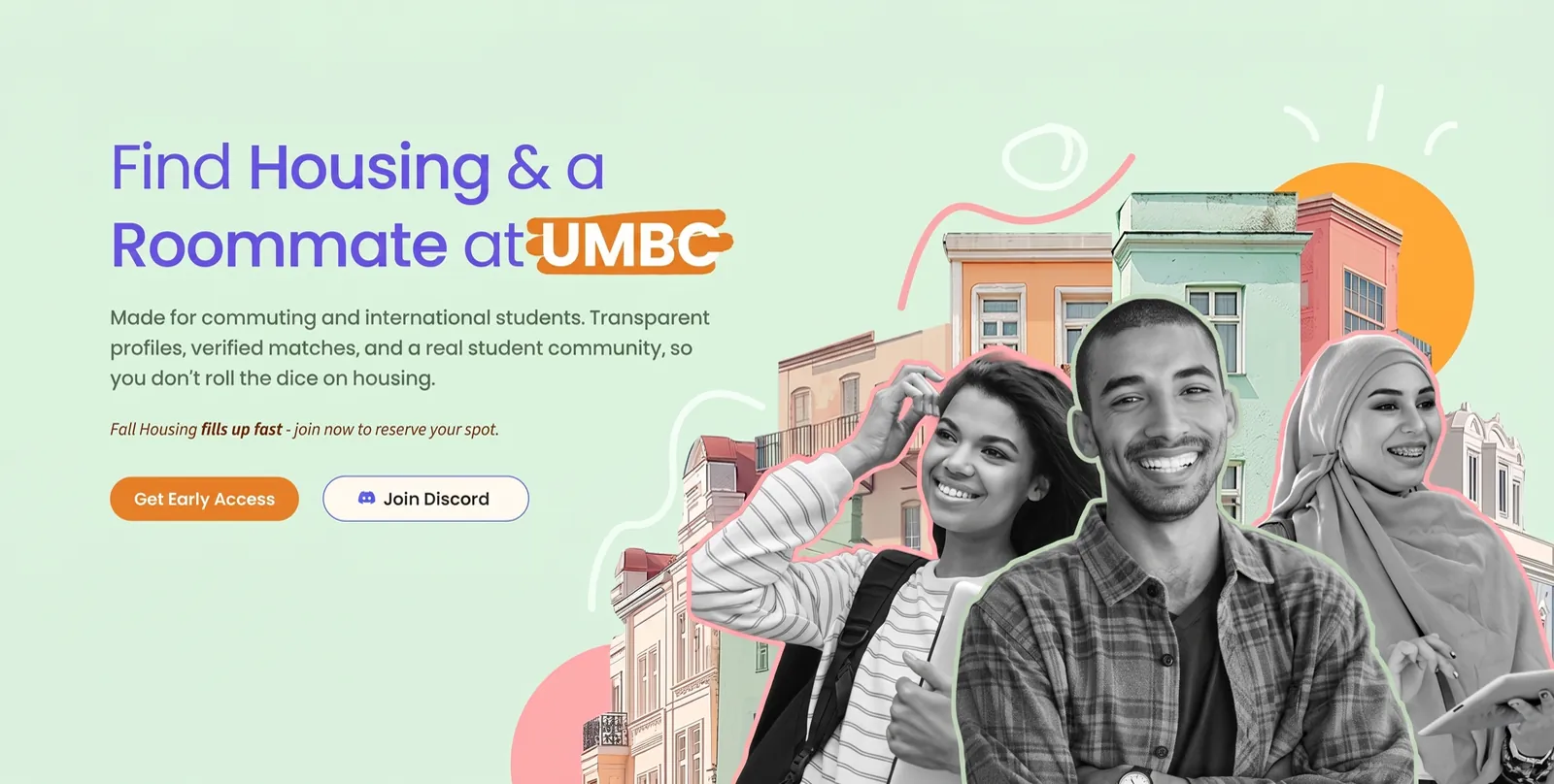 SphereHub homepage: find housing and a roommate at UMBC
