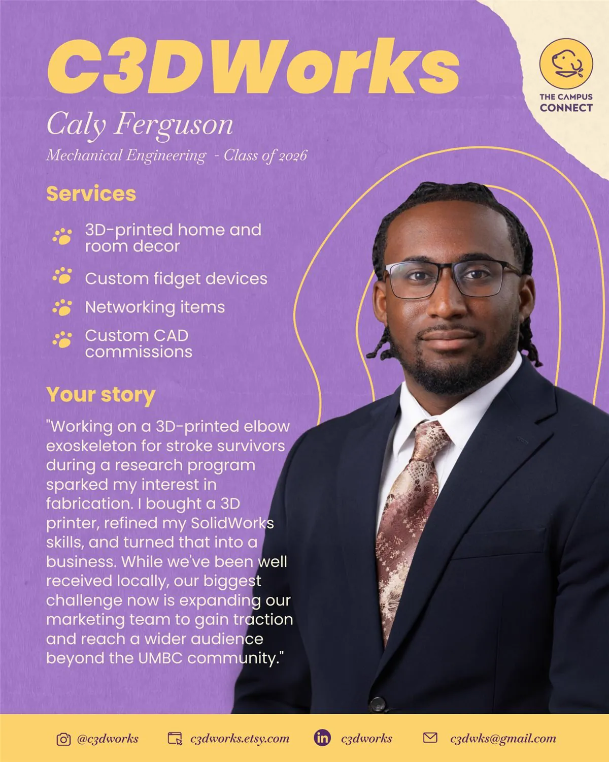 C3DWorks, Caly Ferguson, services and story