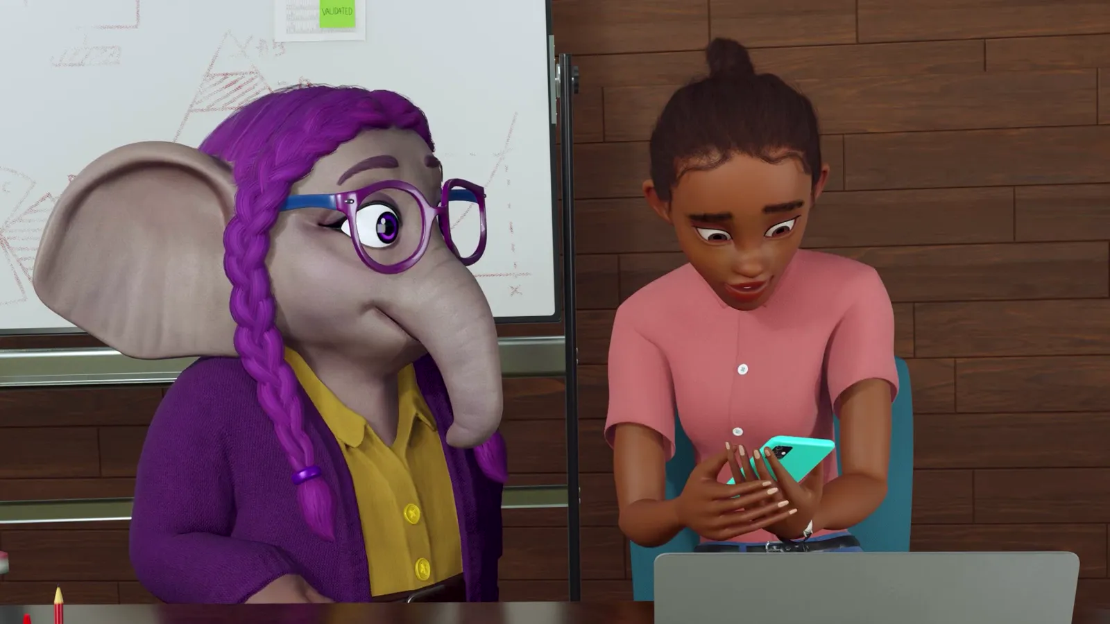 MOM the elephant and the film’s lead character in the MO MarTech animated explainer