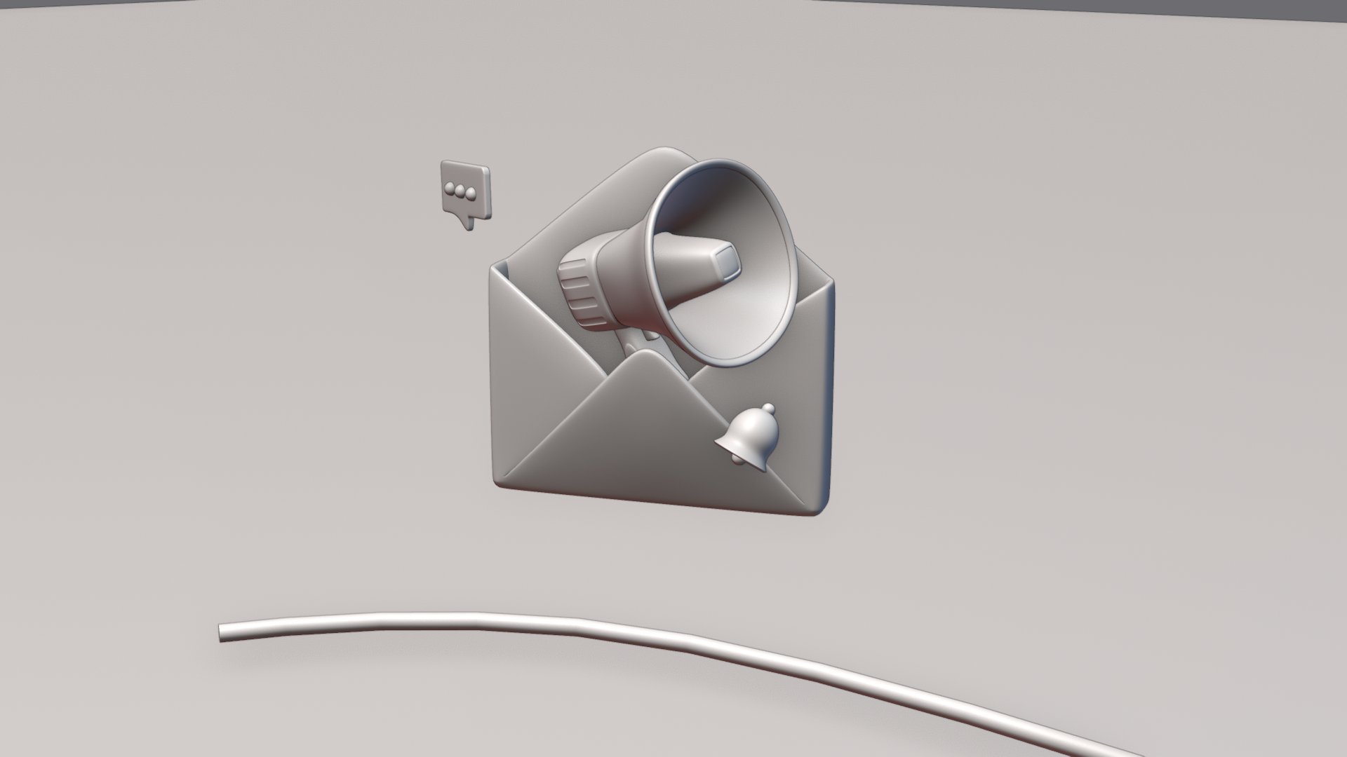 The phone-screen icons as grey clay