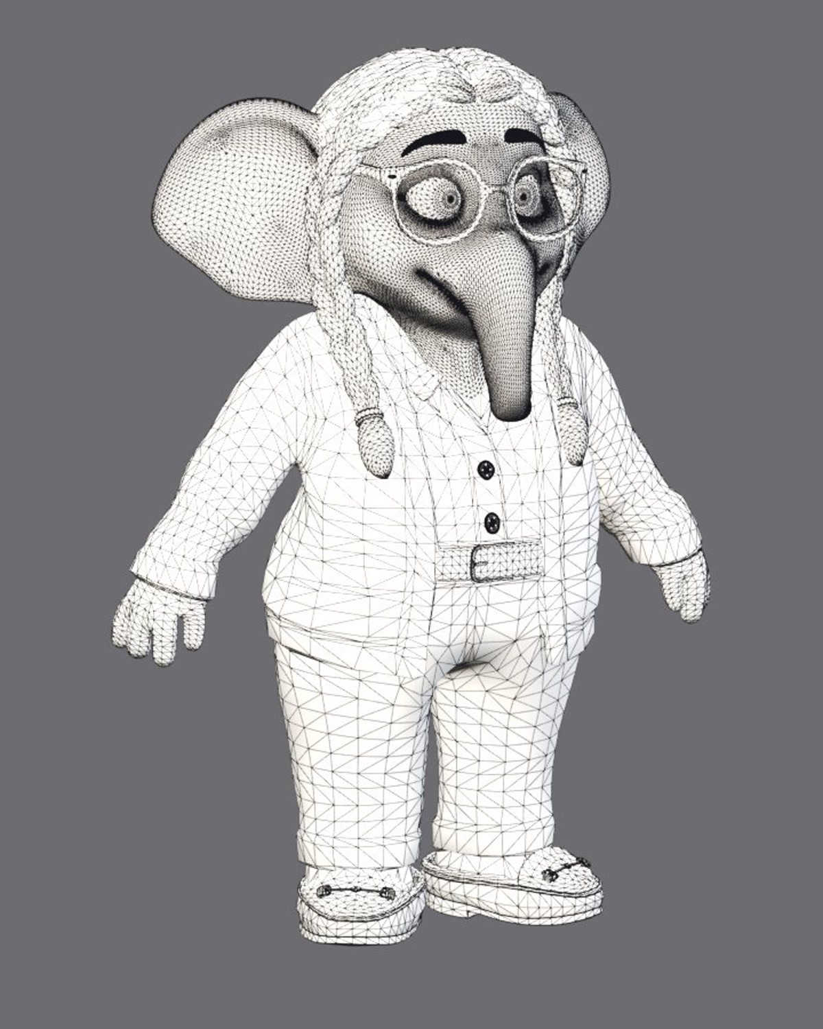 The retopologised MOM mesh shown as a clean wireframe