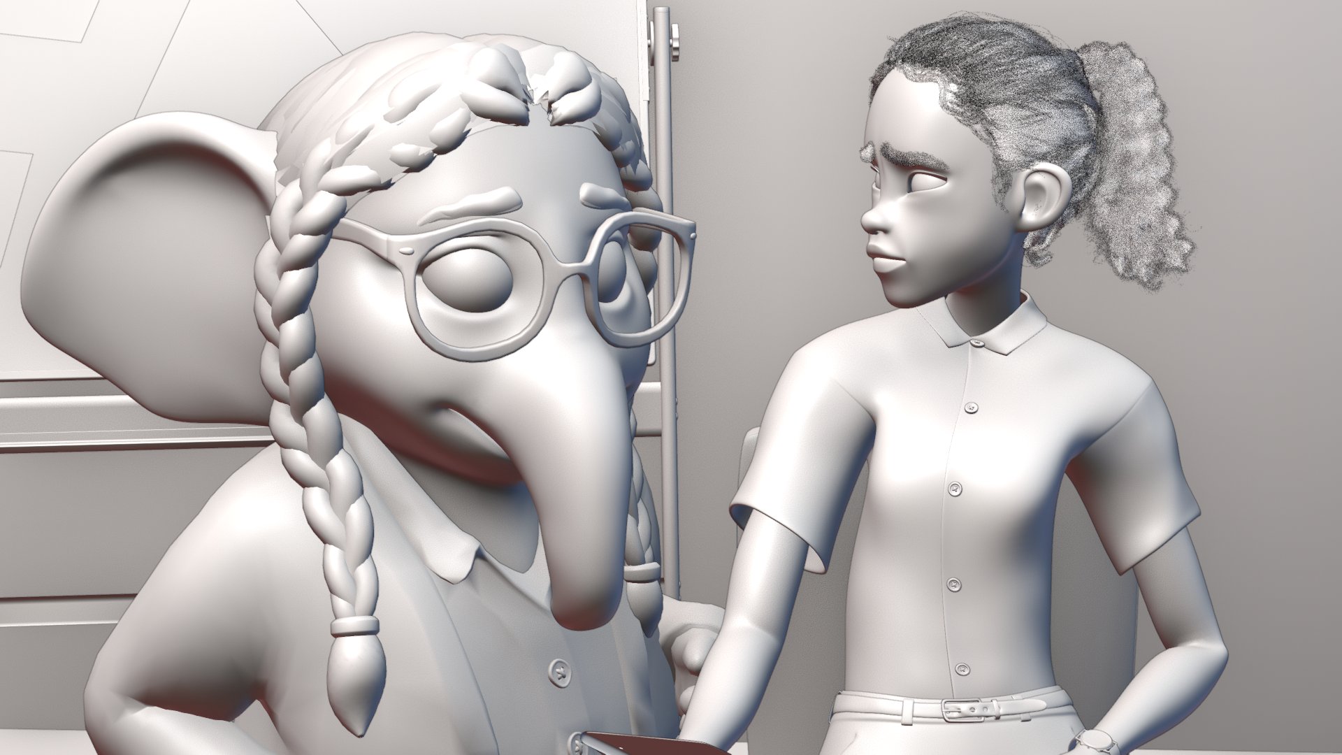 The same frame as untextured grey clay