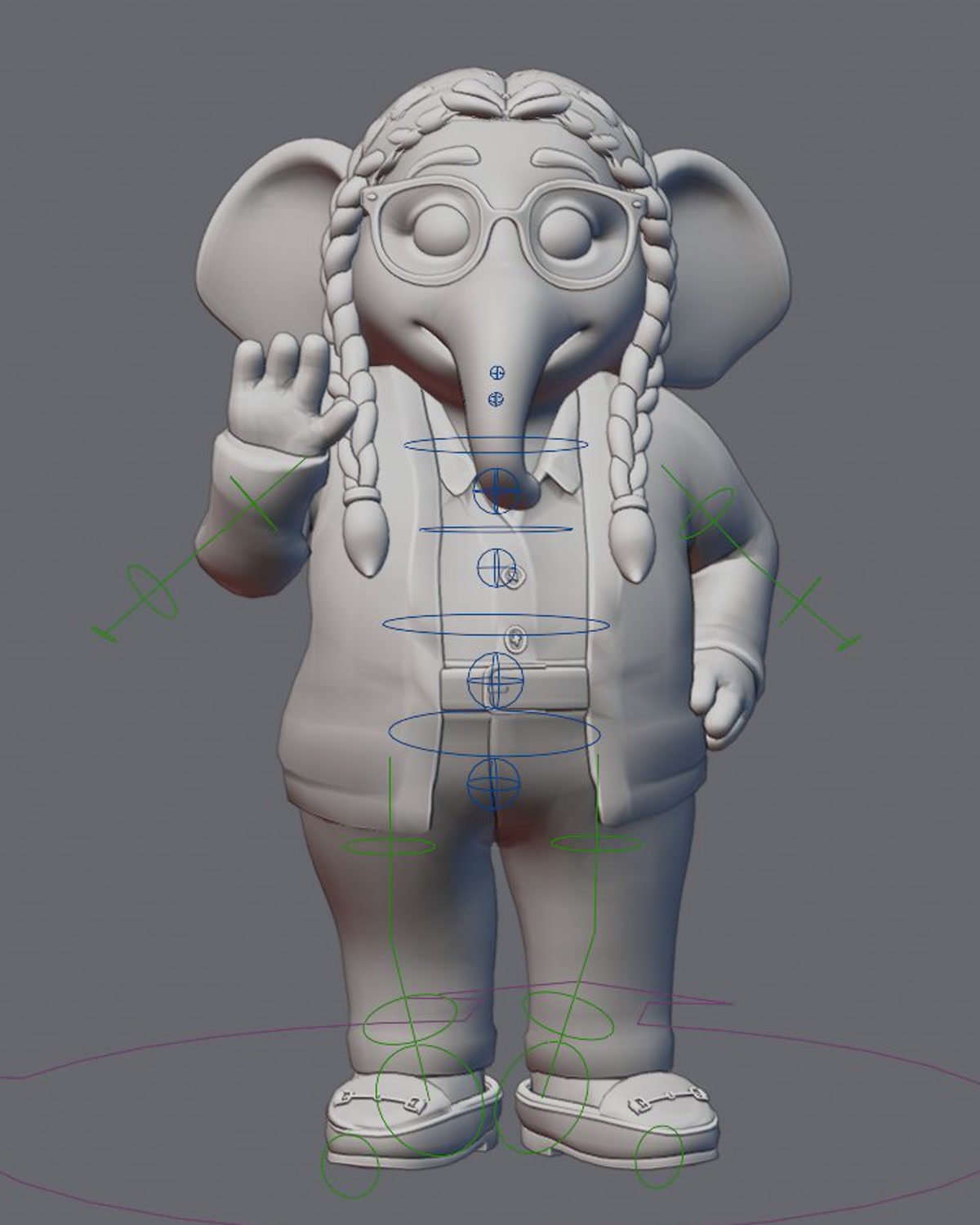 The clay model of MOM mid-wave with the control rig drawn over it