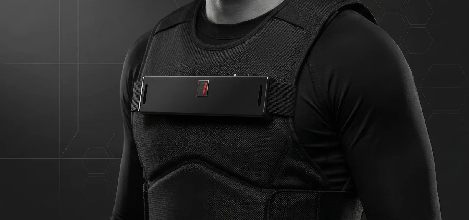 The finished sensor strapped across a black sparring vest