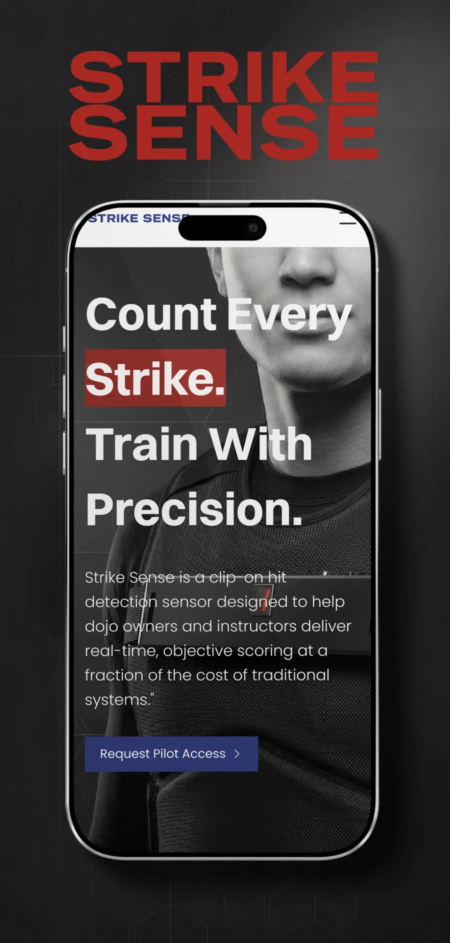 The Strike Sense homepage on a phone