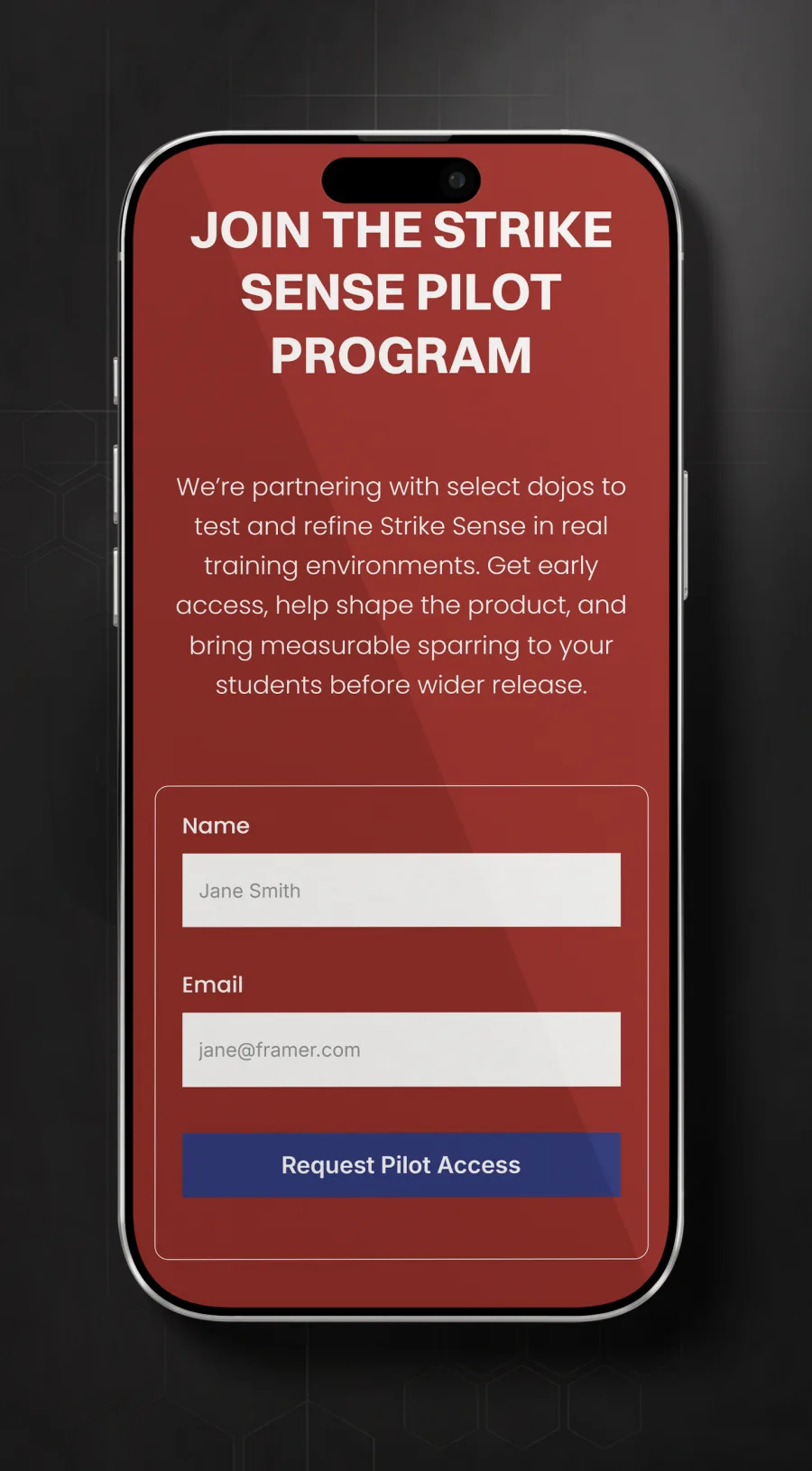 The pilot program sign-up form on a phone