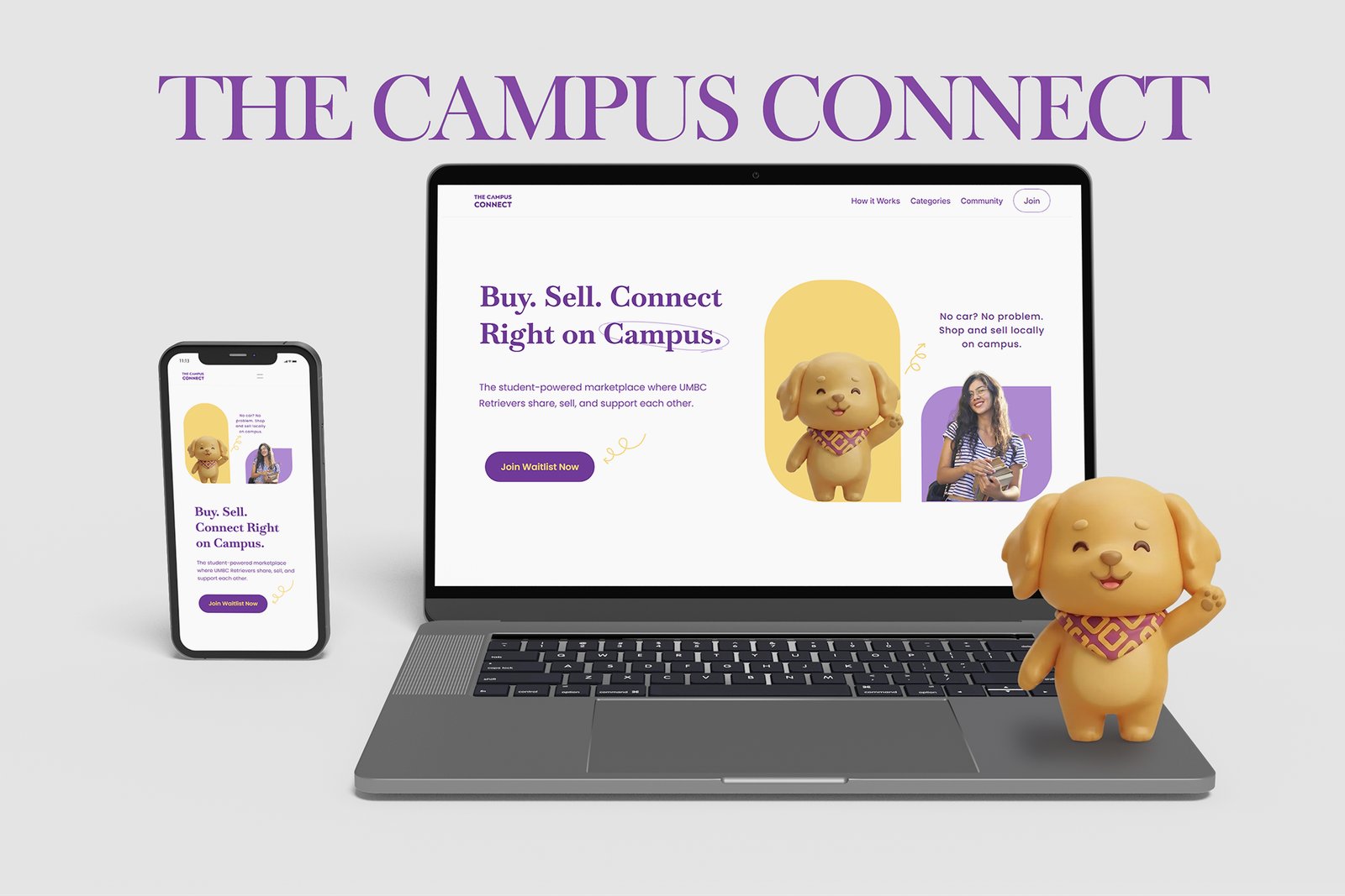 The Campus Connect landing page shown on a laptop and a phone beside the Scout mascot