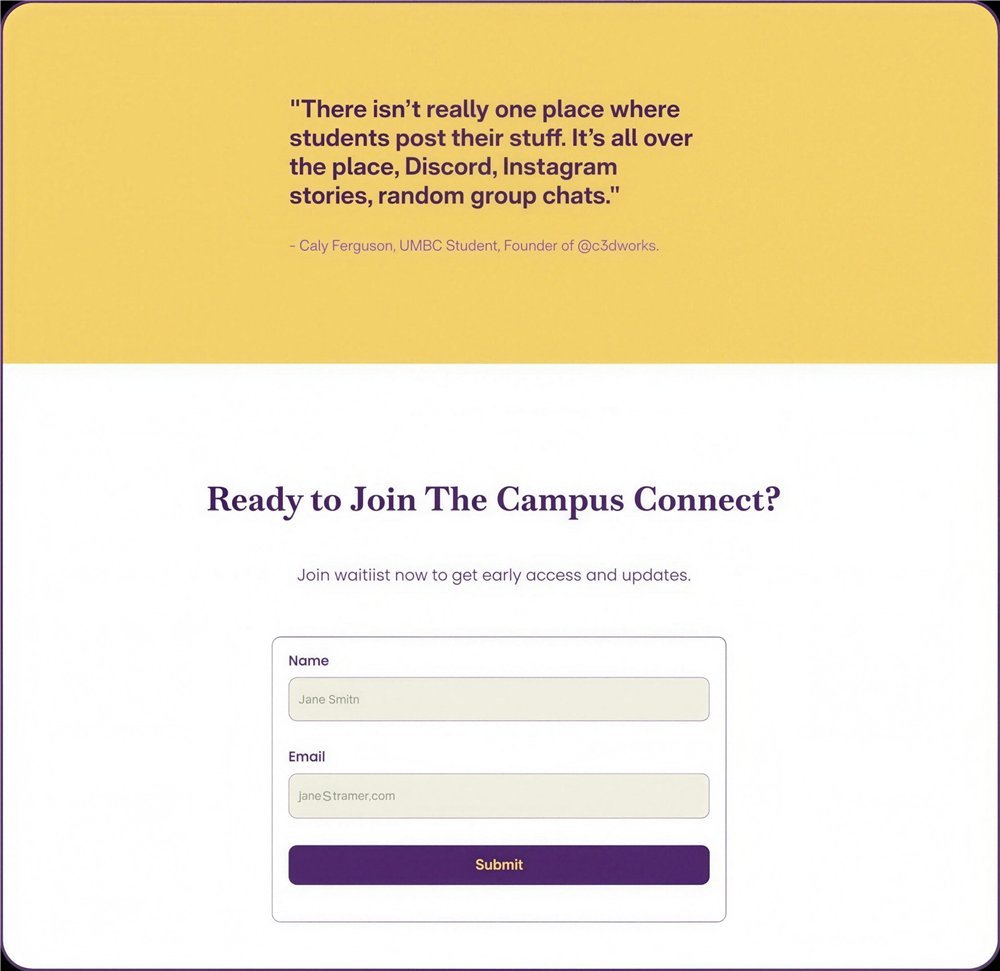 Student quote block above the waitlist sign-up form