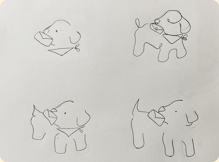 Pencil sketches of a golden retriever head and body for the logo