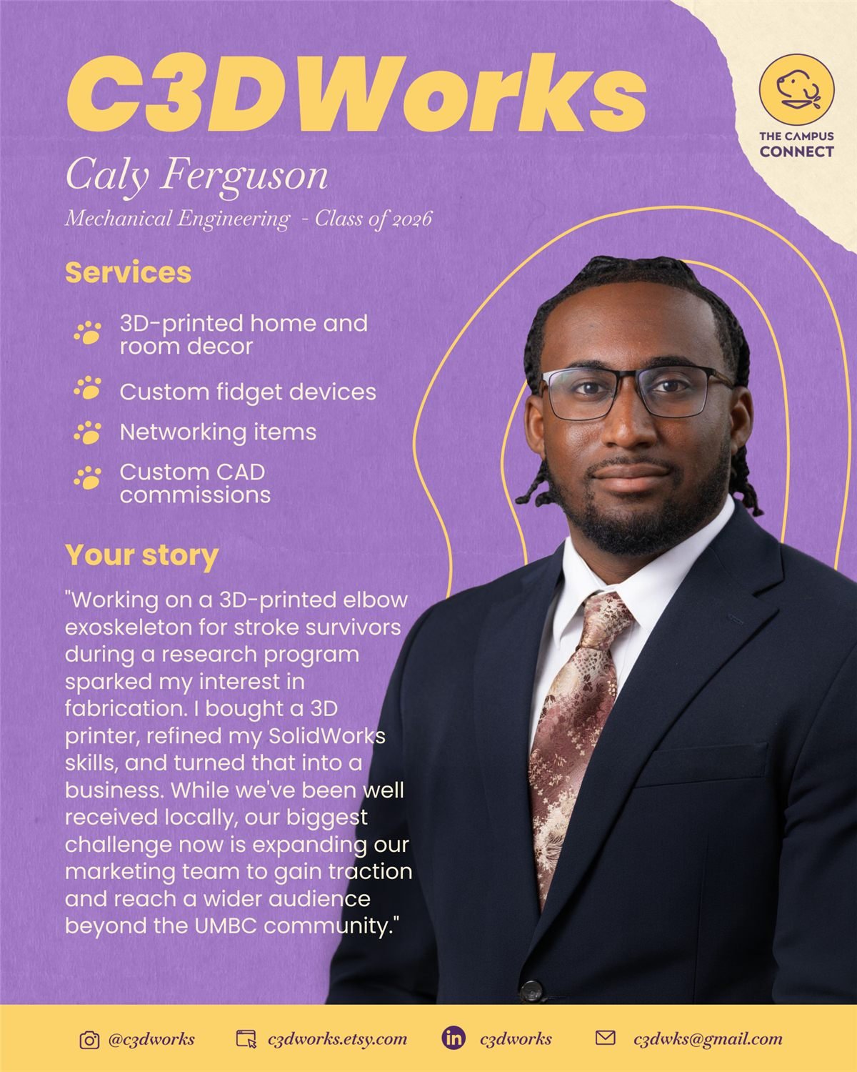 C3DWorks, Caly Ferguson, services and story